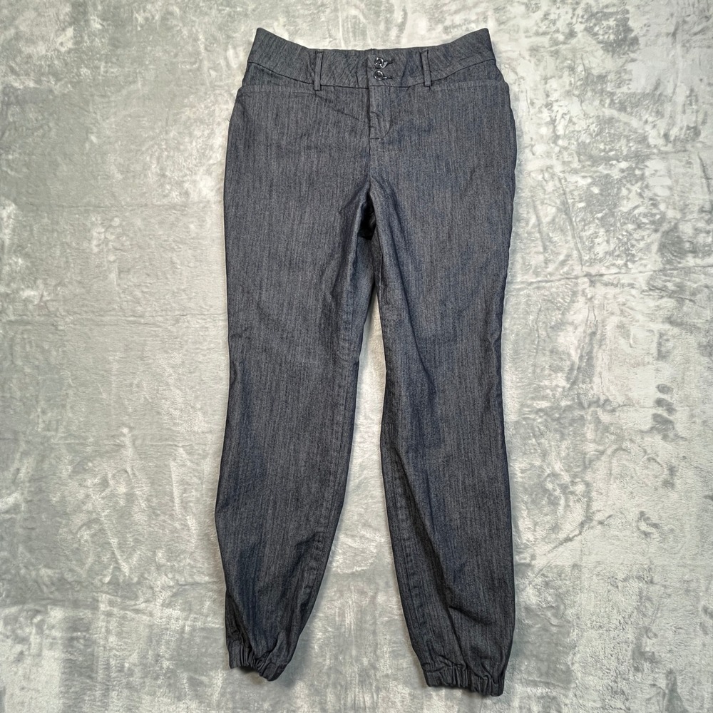 Lee Secretly Shapes Pants Women 8 Short Blue Straight Leg‎ Elastic Hem Mid Rise